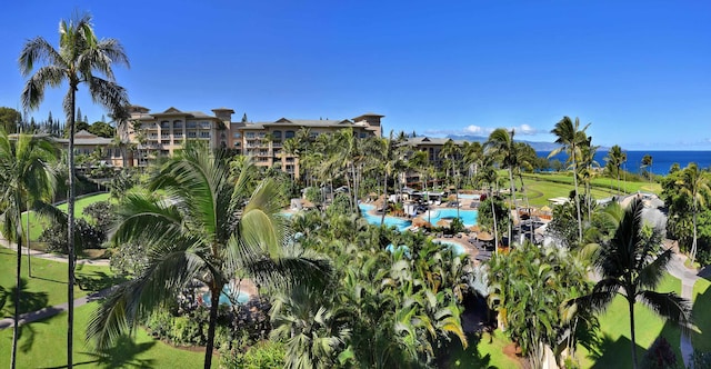 bird's eye view featuring a water view