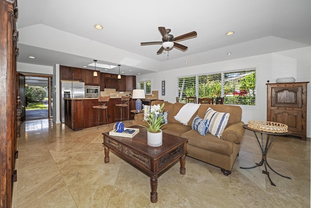 20 Hui Rd I 41, Lahaina, HI 96761 - living area with plenty of natural light, a tray ceiling, ceiling fan, and recessed lighting