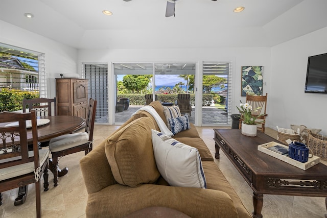 20 Hui Rd I 41, Lahaina, HI 96761 - living area with a ceiling fan, recessed lighting, a raised ceiling, and light tile patterned floors