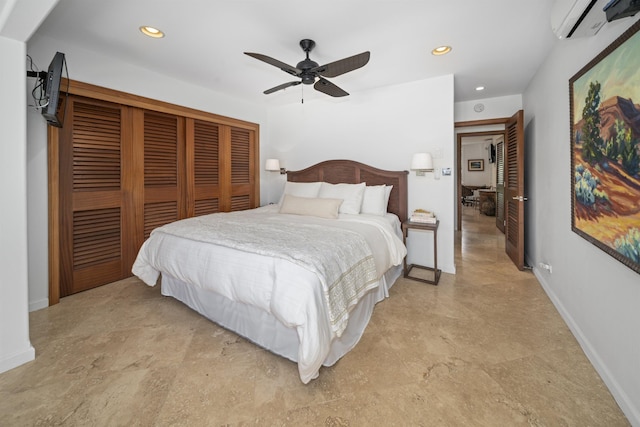 20 Hui Rd I 41, Lahaina, HI 96761 - bedroom with a wall mounted air conditioner, a closet, recessed lighting, and a ceiling fan