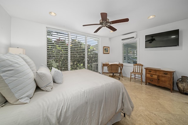 20 Hui Rd I 41, Lahaina, HI 96761 - bedroom with a wall mounted AC, a ceiling fan, recessed lighting, and light tile patterned flooring