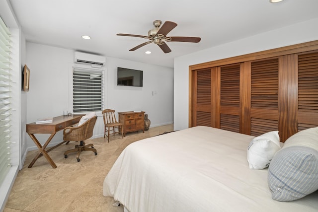 20 Hui Rd I 41, Lahaina, HI 96761 - bedroom with a wall mounted air conditioner, a closet, recessed lighting, and ceiling fan