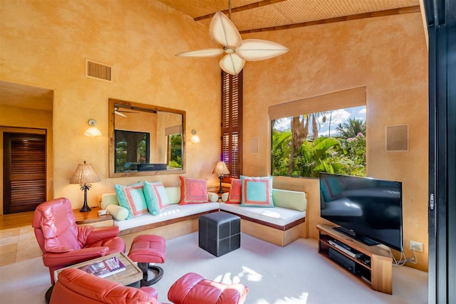 living room with ceiling fan