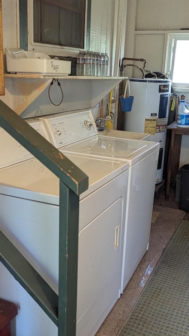 washroom featuring electric water heater and laundry area