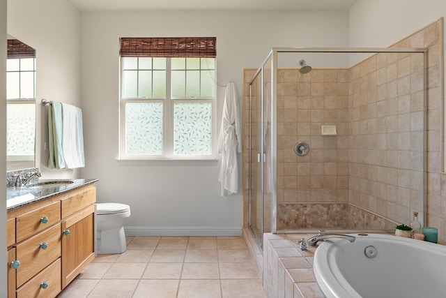 full bathroom featuring independent shower and bath and a wealth of natural light