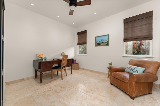 home office featuring ceiling fan