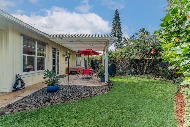 view of yard featuring a patio and a pergola