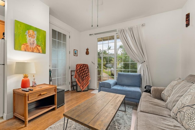 living room with light hardwood / wood-style floors