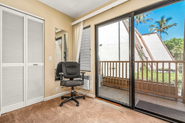 view of carpeted home office