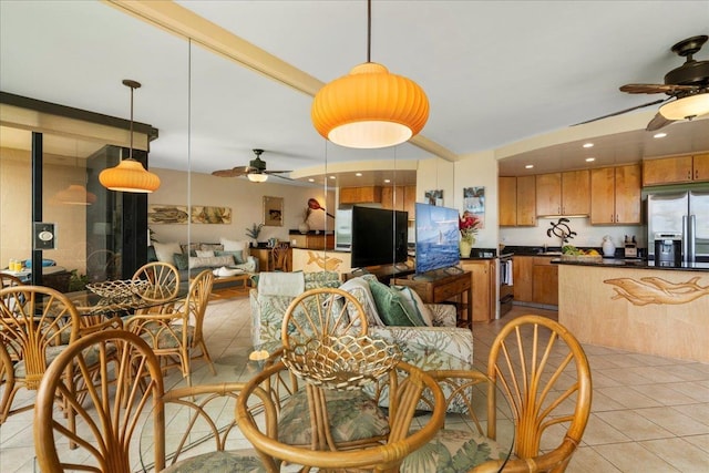 2936 S Kihei Rd Unit 213, Kihei, HI 96753 - dining area featuring ceiling fan, light tile patterned floors, and recessed lighting