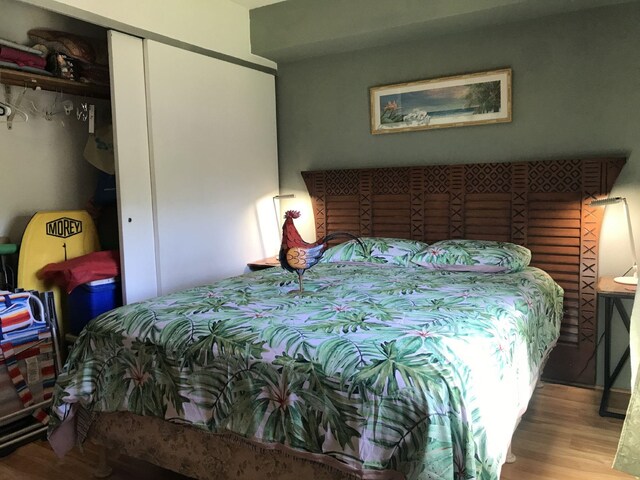 bedroom featuring a closet and light hardwood / wood-style floors