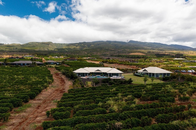 birds eye view of property featuring a mountain view