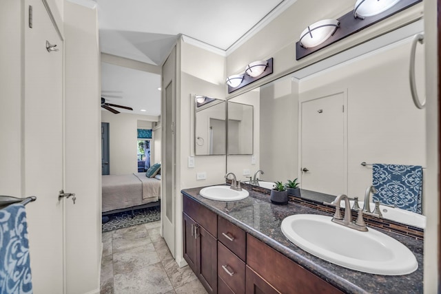 3788 Lower Honoapiilani Rd Unit A211, Lahaina, HI 96761 - full bathroom featuring ensuite bath, double vanity, ceiling fan, and crown molding