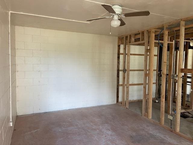 111 Kahului Beach Rd Unit A127, Kahului, HI 96732 - spare room with a ceiling fan, unfinished concrete floors, and concrete block wall