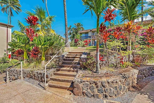 view of yard with stairway