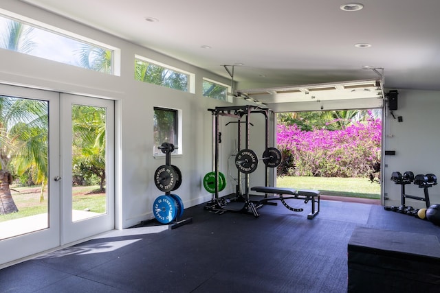 exercise area featuring french doors