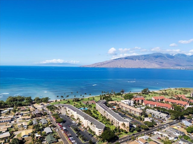 birds eye view of property featuring a water and mountain view