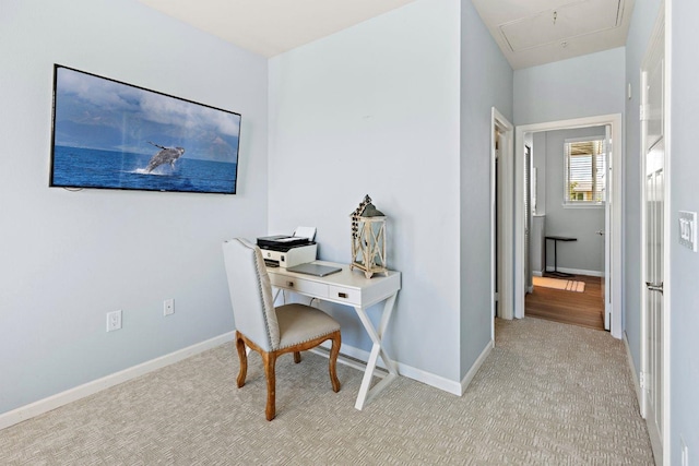 office area with light colored carpet