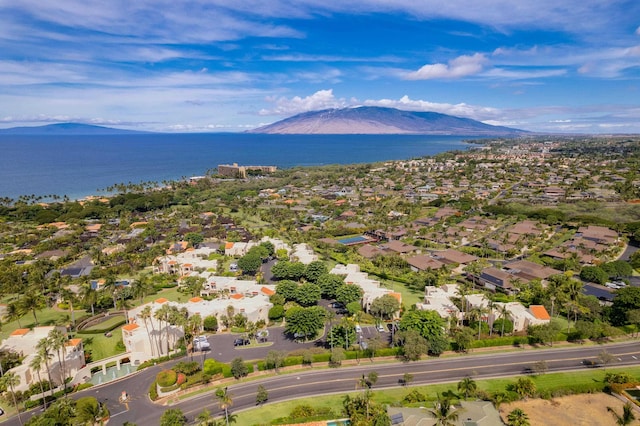 aerial view with a water and mountain view