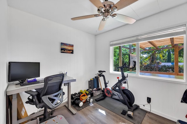 5131 Hanawai St Unit F, Lahaina, HI 96761 - workout area featuring wood finished floors and a ceiling fan