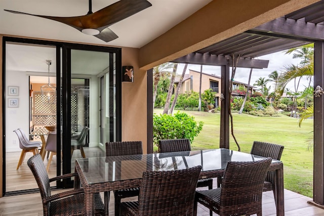 3300 Wailea Alanui Dr Unit 32A, Kihei, HI 96753 - view of patio / terrace with outdoor dining area, a pergola, and a ceiling fan