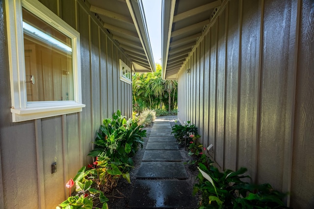 view of property exterior with board and batten siding
