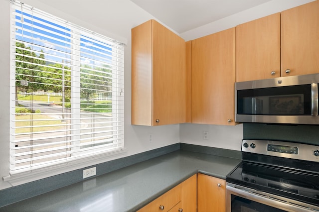 kitchen featuring stainless steel appliances and dark countertops