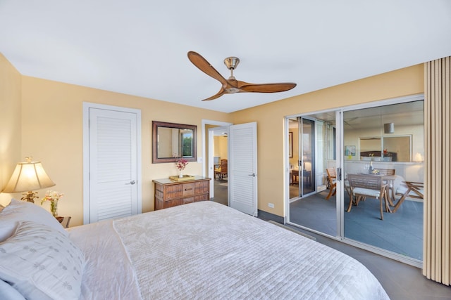 bedroom featuring a closet and ceiling fan