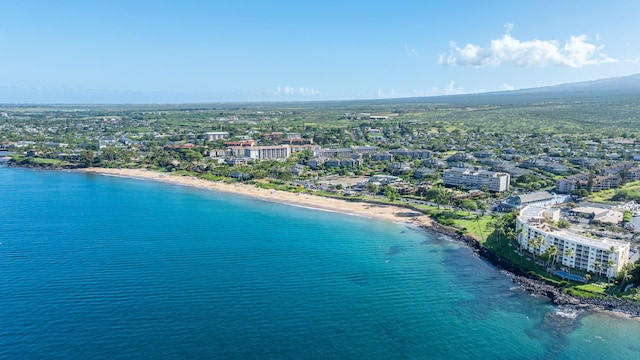 aerial view with a beach view, a view of city, and a water view