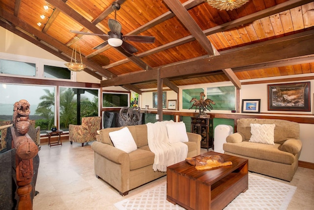 140 Waikoloa Rd, Hana, HI 96713 - living room featuring wooden ceiling and a ceiling fan