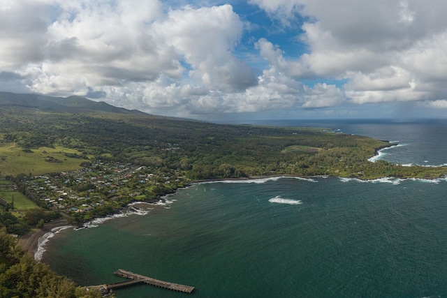 bird's eye view featuring a water and mountain view