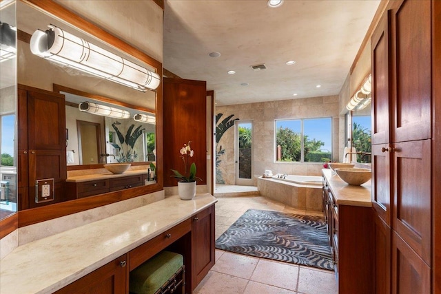 85 Lau Awa Pl, Lahaina, HI 96761 - full bath featuring a bath, vanity, recessed lighting, and stone tile floors