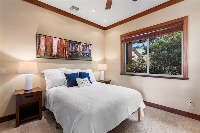 85 Lau Awa Pl, Lahaina, HI 96761 - bedroom featuring baseboards, carpet, crown molding, and a ceiling fan
