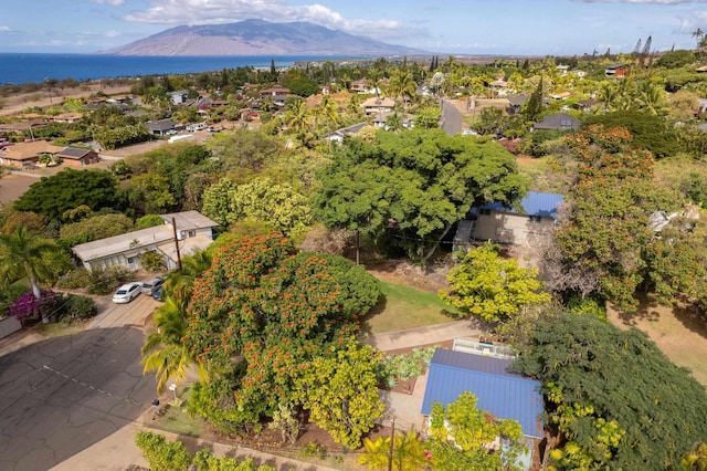 birds eye view of property with a water and mountain view