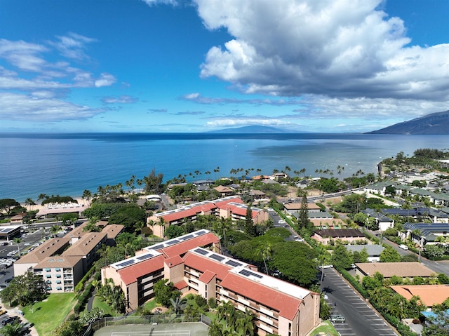 aerial view with a water and mountain view