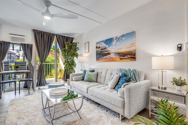 1002 S Kihei Rd Unit 205, Kihei, HI 96753 - living room featuring a ceiling fan and wood finished floors