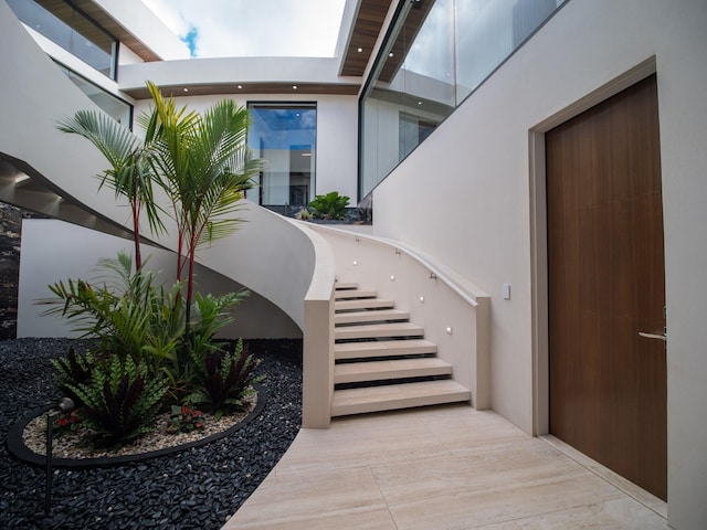 stairs with tile floors