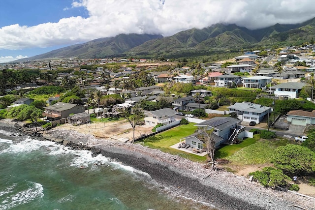 aerial view featuring a residential view and a mountain view