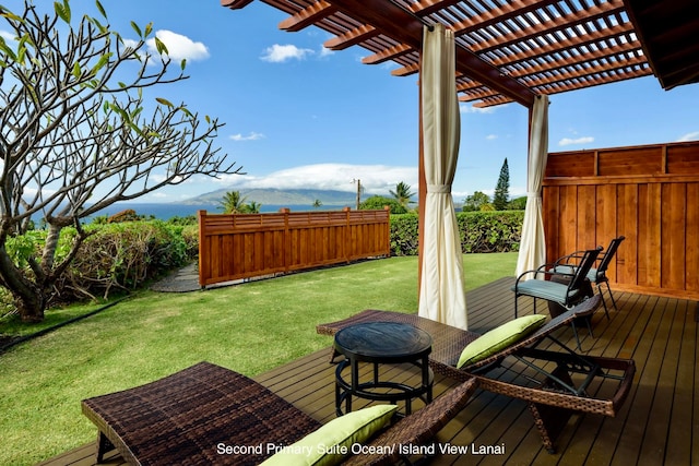 view of yard with a deck and a pergola