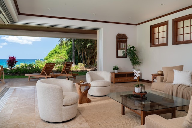 3002 S Kihei Rd, Kihei, HI 96753 - living area featuring light tile patterned floors and crown molding
