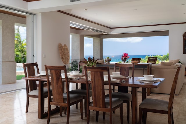 3002 S Kihei Rd, Kihei, HI 96753 - dining room with ornamental molding and light tile patterned floors