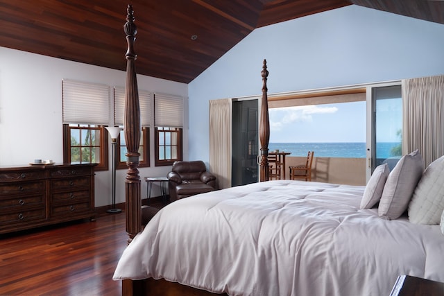 3002 S Kihei Rd, Kihei, HI 96753 - bedroom featuring vaulted ceiling, access to outside, wood finished floors, and a water view