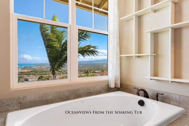 bathroom featuring plenty of natural light and a tub