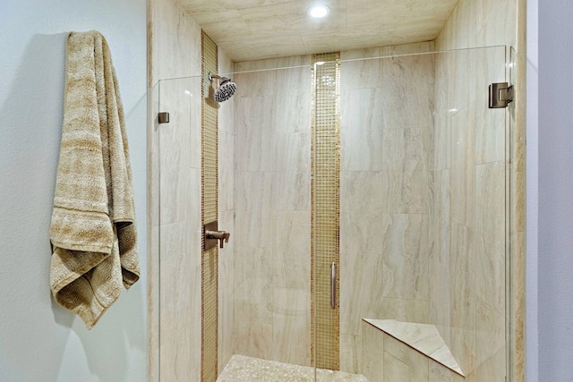 bathroom featuring a shower with door