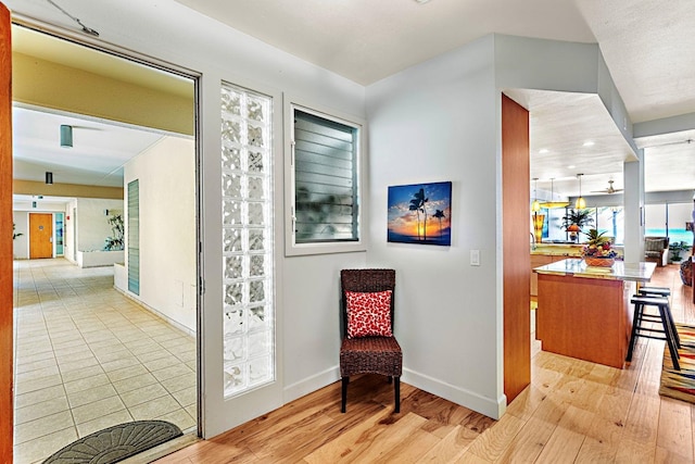 interior space with light hardwood / wood-style flooring