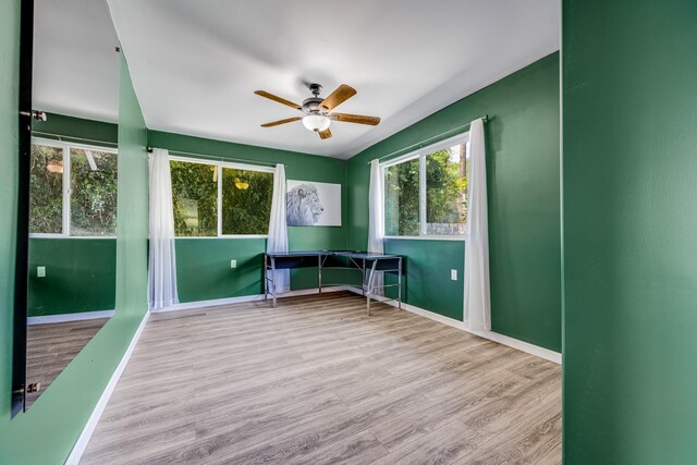 bedroom featuring ceiling fan and light tile patterned flooring