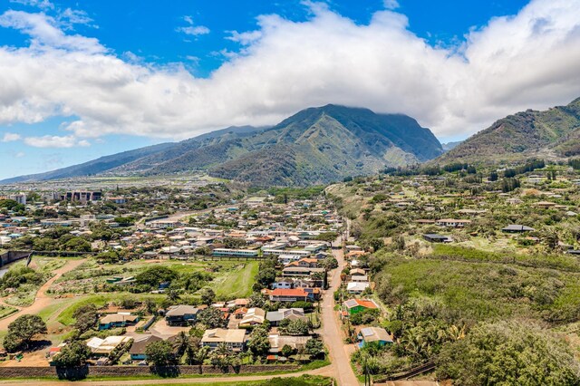 drone / aerial view with a mountain view