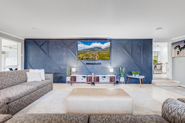 living room featuring tile patterned flooring