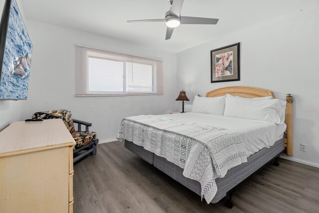 bedroom featuring ceiling fan and hardwood / wood-style floors