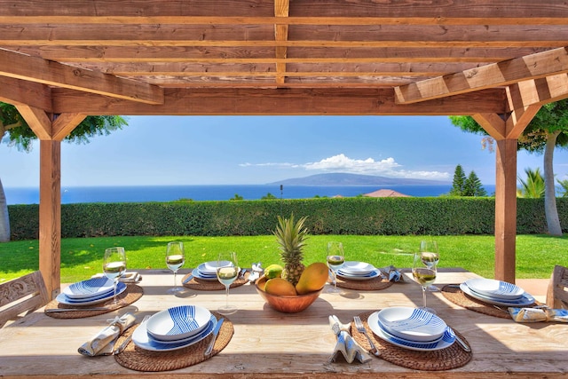 view of patio featuring a mountain view